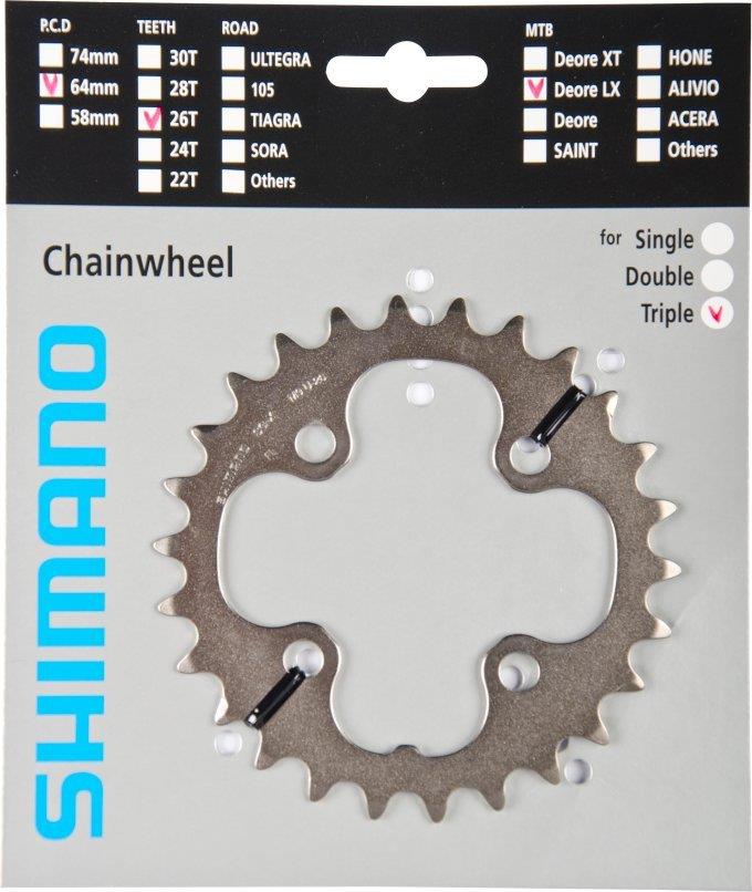Shimano Kettenblatt LX ab 2005 4-Arm 9-fach 26 Zähne U-Type Stahl si. Y-1FV26000 Ausverk. Ersatz:Y-1LD26000