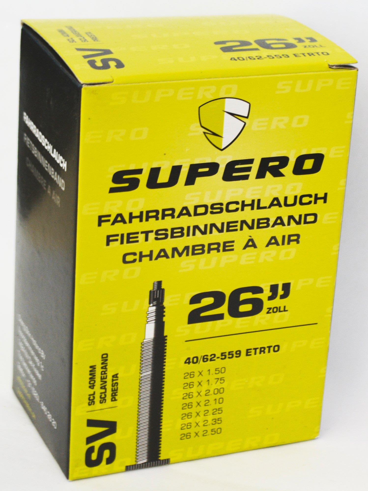 Supero Schlauch 26 Zoll 40-62 / 559 1,50 bis 2,50 Zoll SV